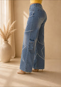 High Waist Denim Cargo Jeans